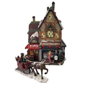 Kim's Grocery Lighted Christmas Village Horse Sleigh Scene Figure Holiday Decor
